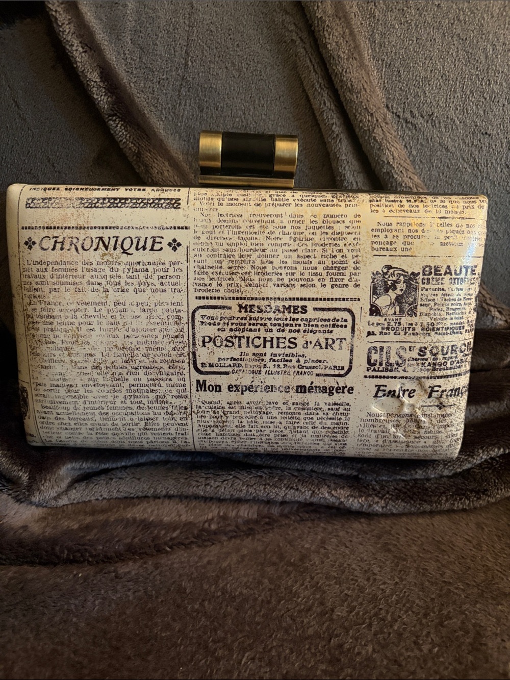 Patrica Nash Newspaper Print Clutch Bag in Cream and Black
